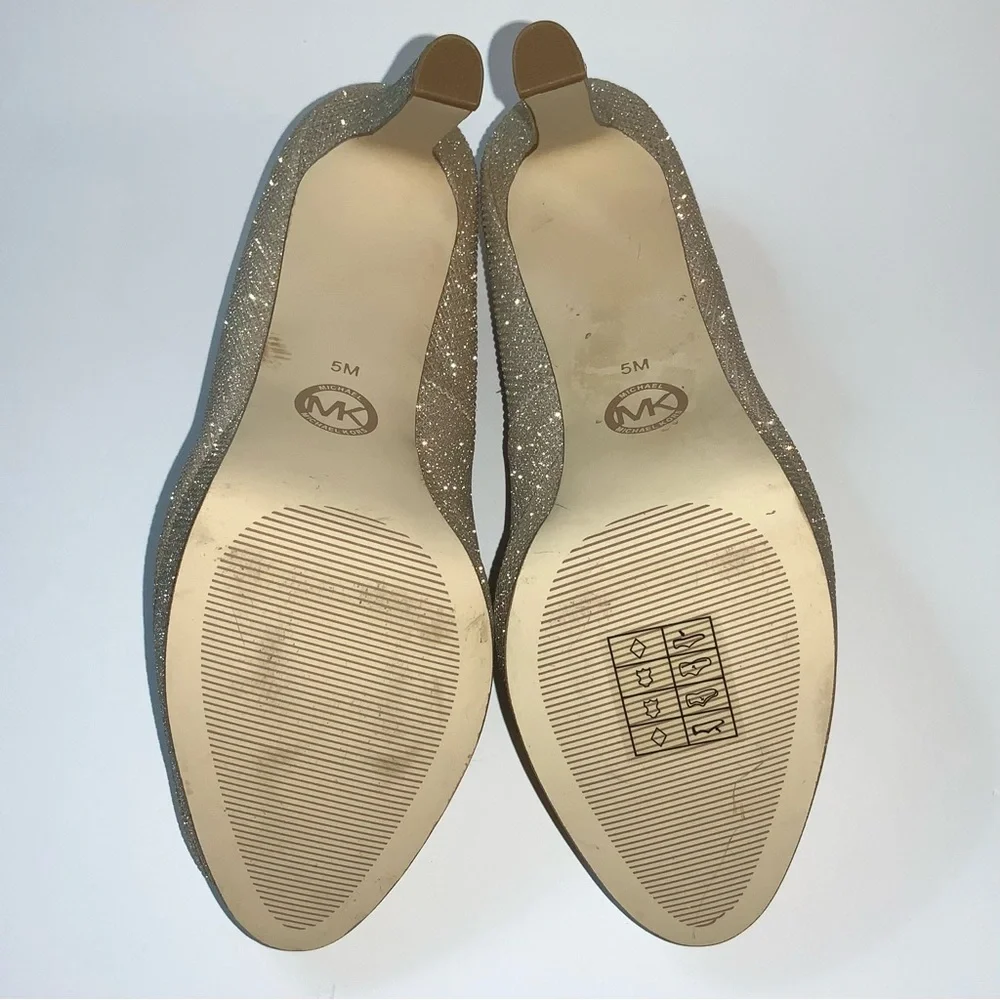 MICHAEL Michael Kors Pale Gold Glitter Chain Mesh Platform Pumps - Picture 14 of 16
